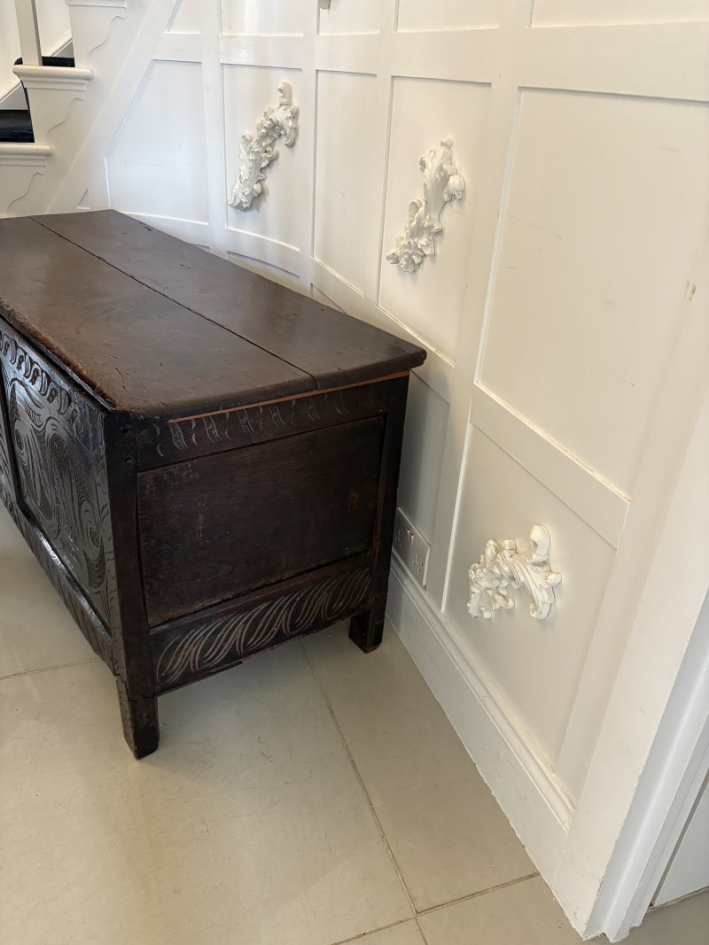 Antique 17th Century Quality Carved Oak Coffer - Image 6